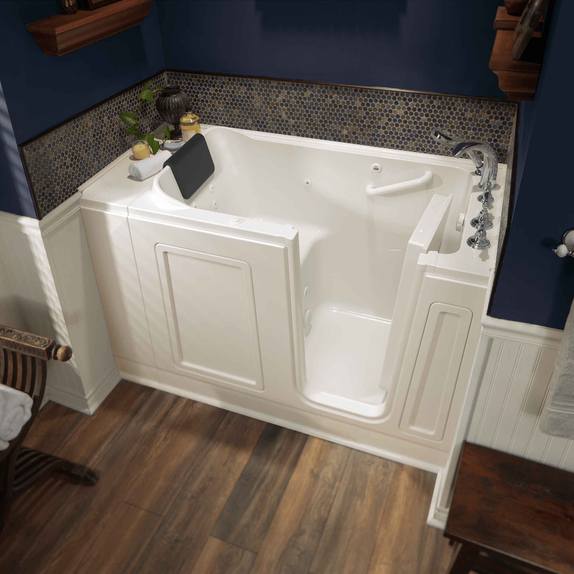 Acrylic Luxury Series 30 x 51  Inch Walk in Tub With Whirlpool System   Right Hand Drain With Faucet WIB LINEN